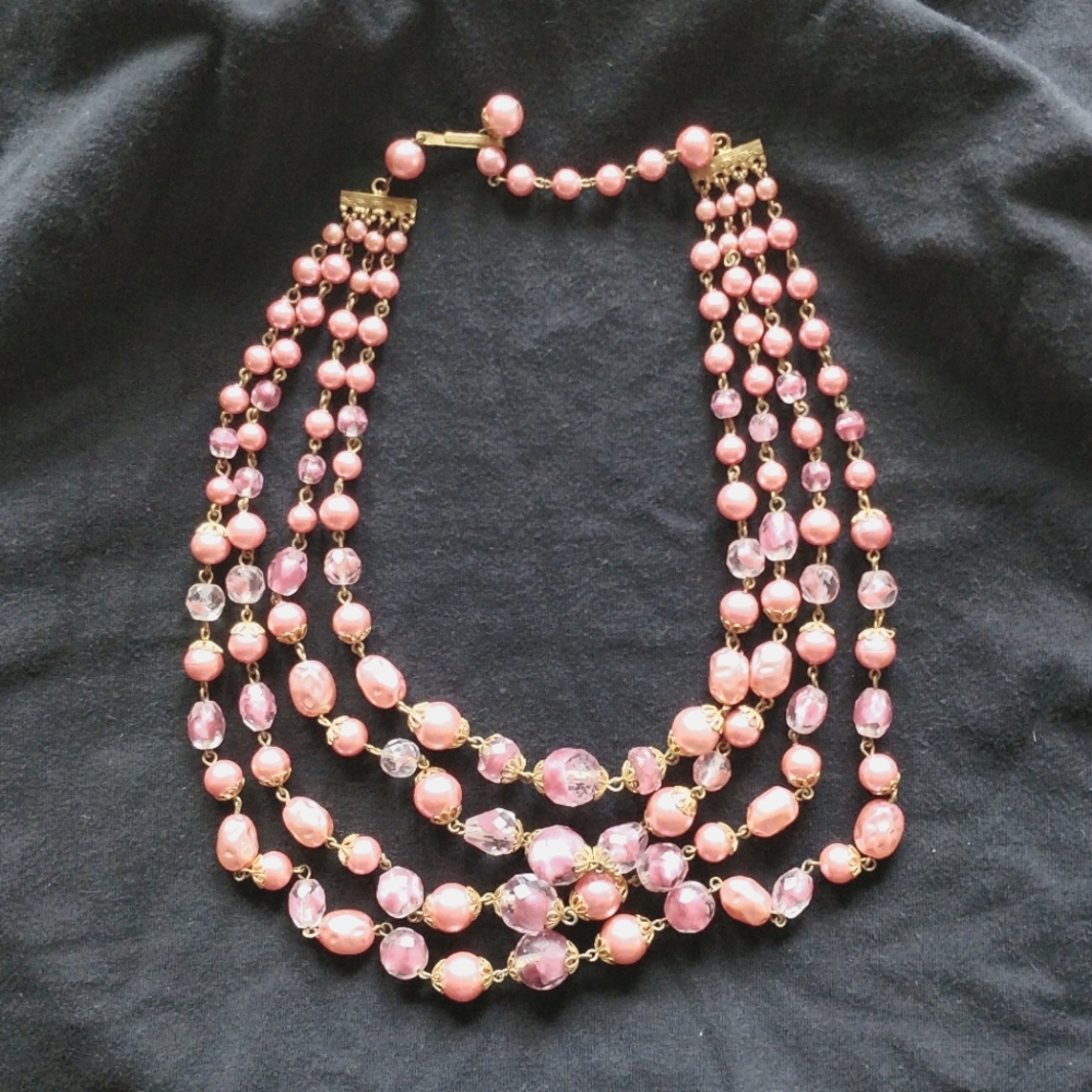 Vintage pink & gold costume necklace